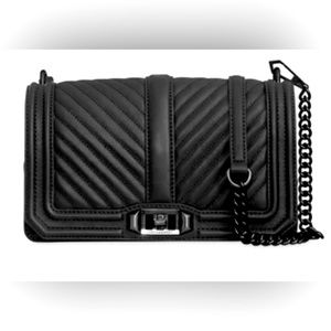 Rebecca Minkoff Chevron Quilted Love Crossbody. Black w/ black shellac hardware.